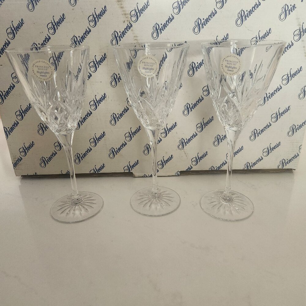 Princess House Highlights Lead Crystal Wine Glasses 743 7 1/2" tall Set Of 3 NIB